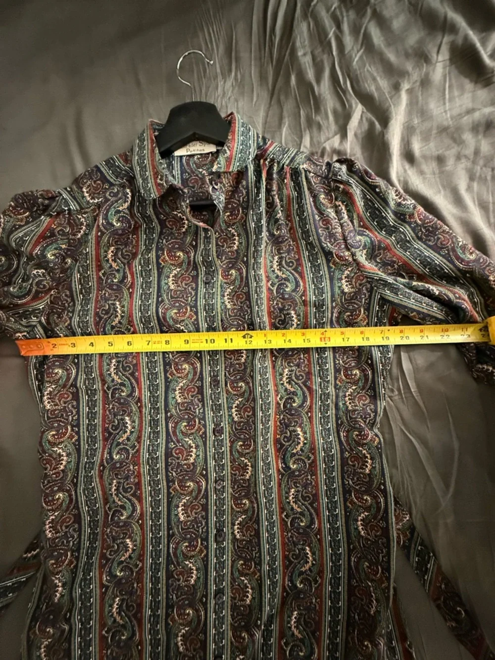 Paisley Print Long Sleeve Shirt Dress in Navy and Burgundy - Picture 9 of 13